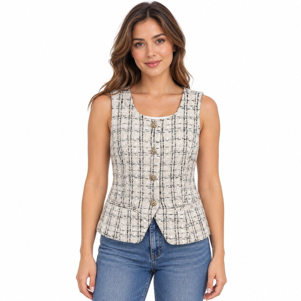 Chaleco de tweed blanco y negro 5209