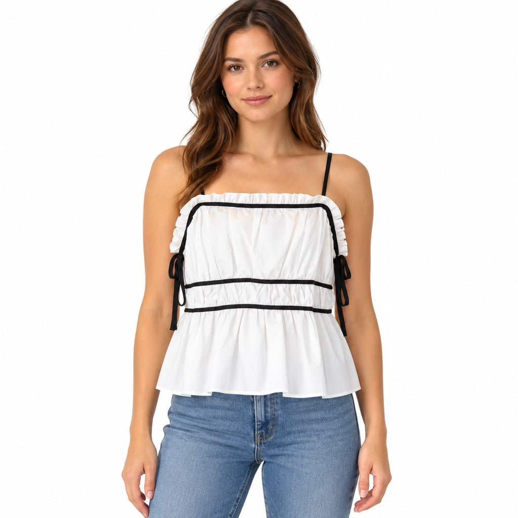 Top blanco con ribetes negros 1058
