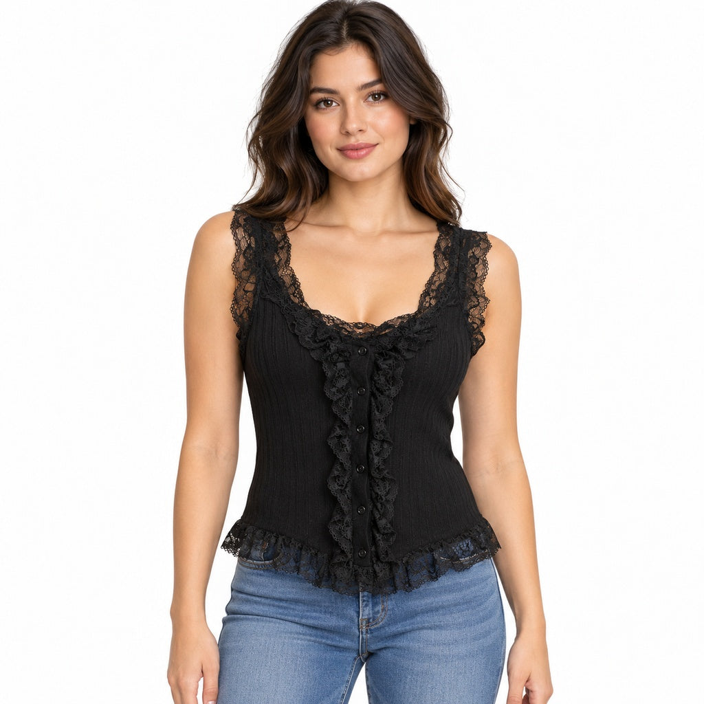 Blusa 1364 negra con encaje y botones