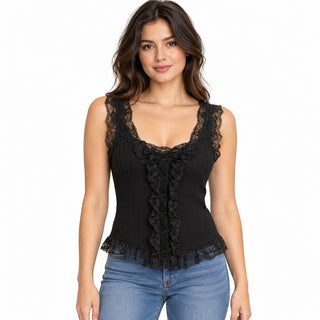 Blusa 1364 negra con encaje y botones