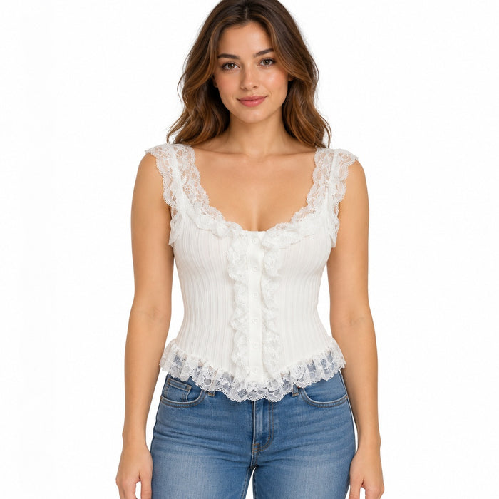 Blusa 1364 blanca con encaje y botones